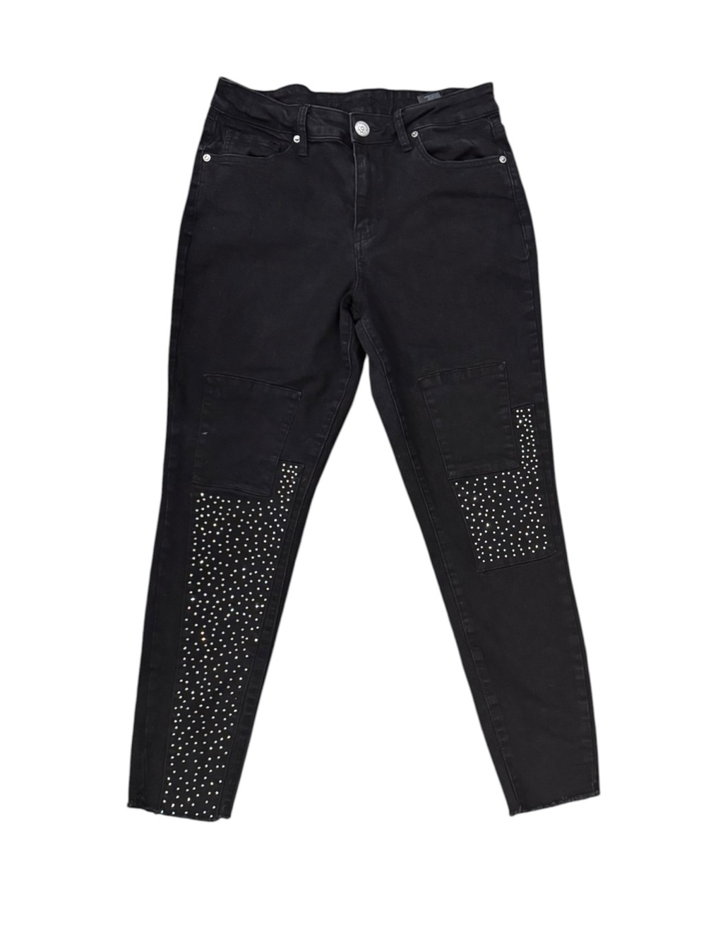 Black Studded Patch Skinny Jeans - Women